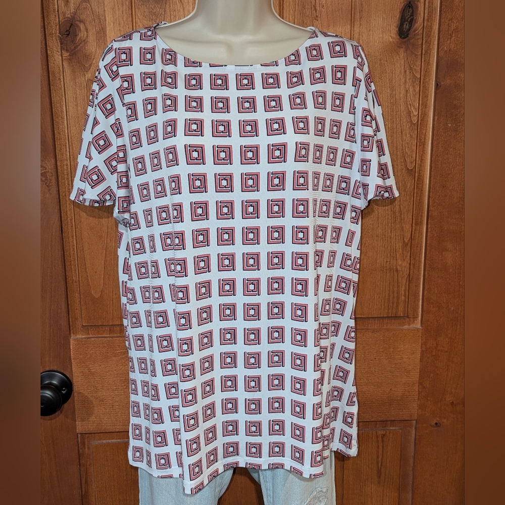 Liz Claiborne Pink and White Square Print Blouse